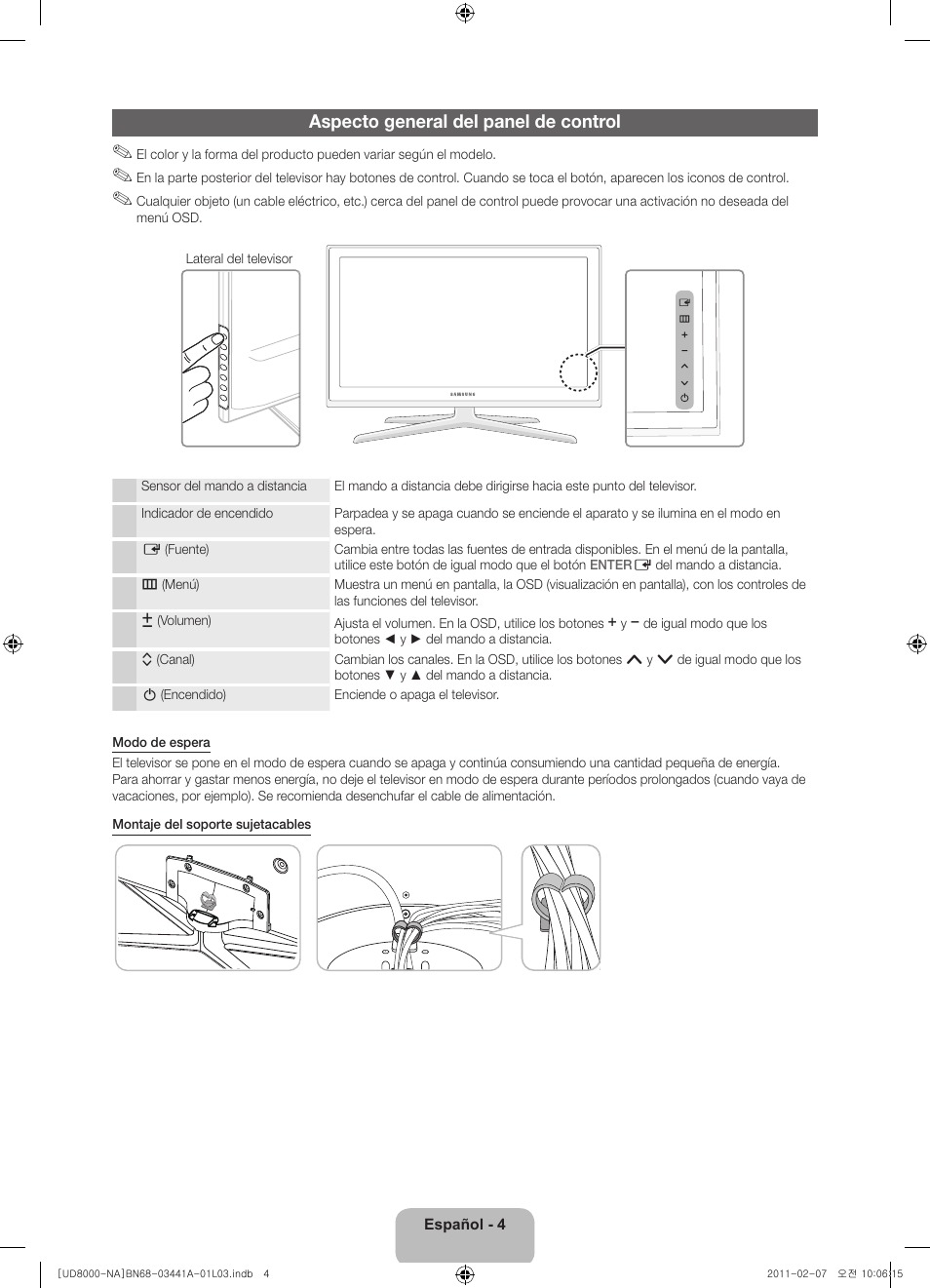 Aspecto general del panel de control | Samsung UN55D8000YFXZA User Manual | Page 28 / 73