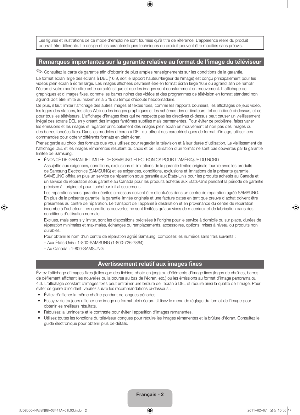 Avertissement relatif aux images fixes | Samsung UN55D8000YFXZA User Manual | Page 50 / 73