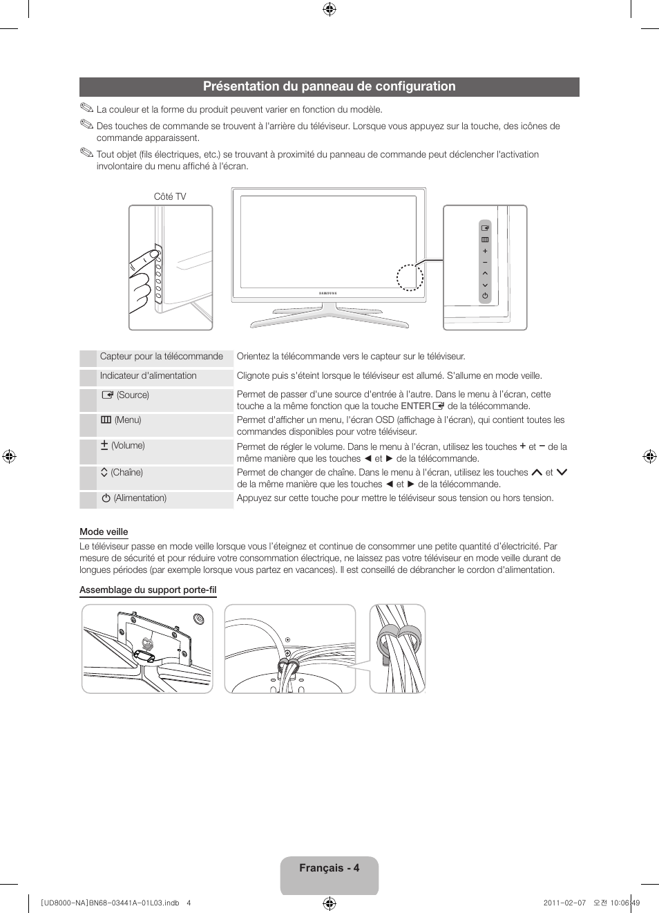 Présentation du panneau de configuration | Samsung UN55D8000YFXZA User Manual | Page 52 / 73