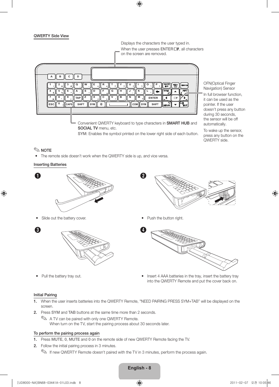 English - 8 | Samsung UN55D8000YFXZA User Manual | Page 8 / 73