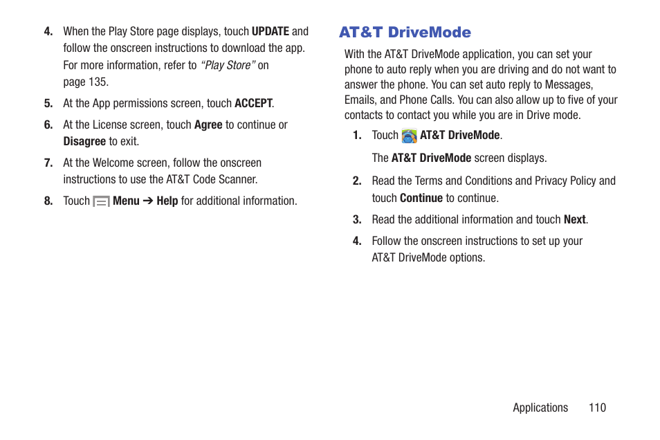 At&t drivemode | Samsung SGH-I257ZKAATT User Manual | Page 117 / 203