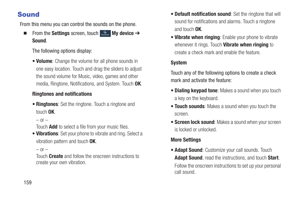 Sound | Samsung SGH-I257ZKAATT User Manual | Page 166 / 203