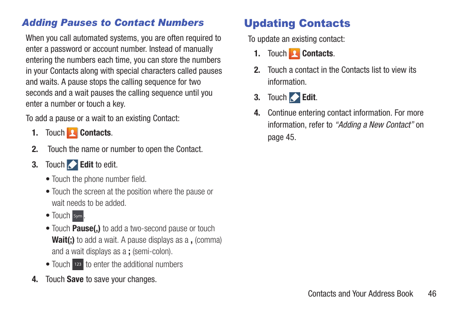 Updating contacts | Samsung SGH-I257ZKAATT User Manual | Page 53 / 203