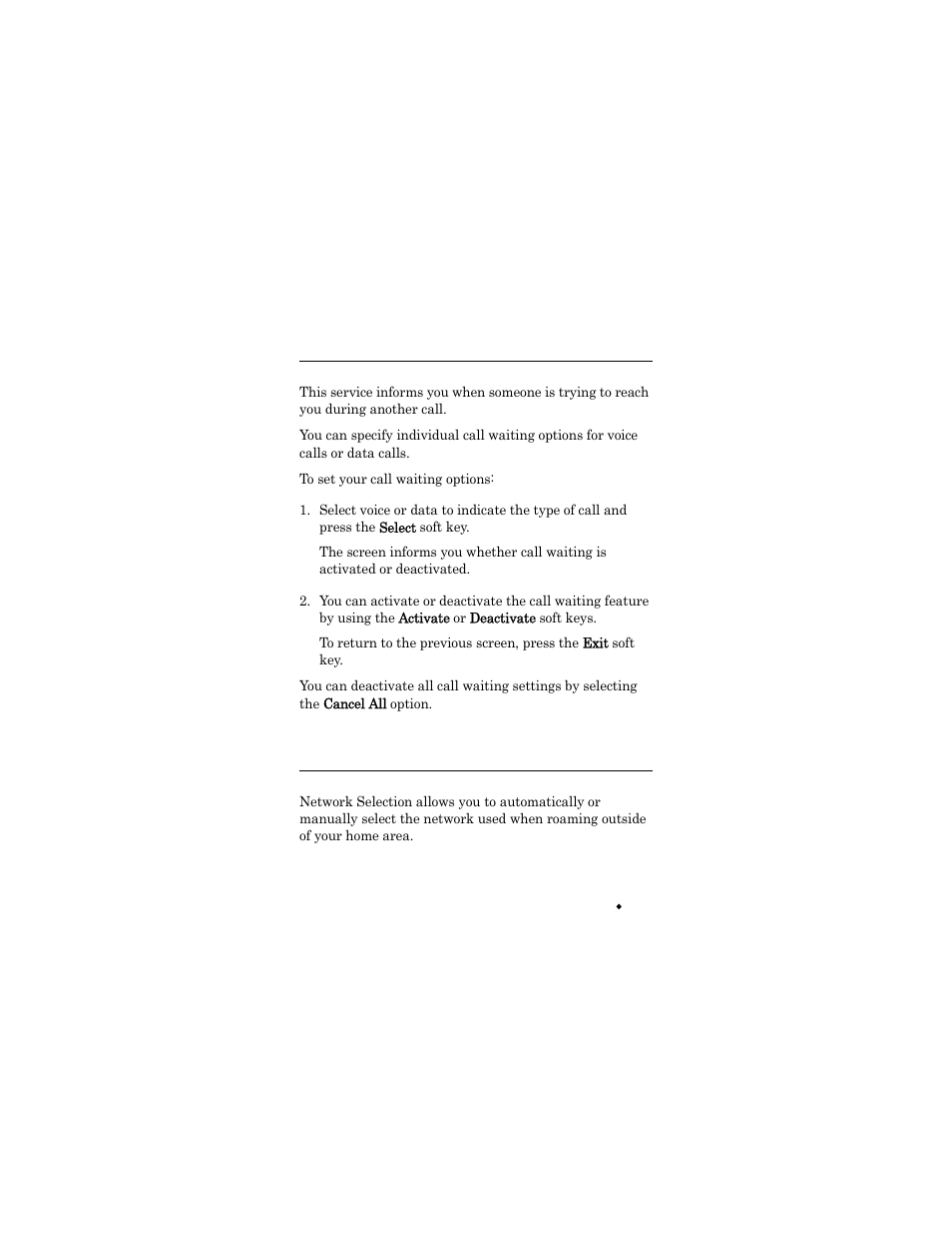 Call waiting (menu 6.2), Network selection (menu 6.3), Call waiting (me | Network selection (me, Call waiting, Network selection | Samsung SGH-X426ZSAAWS User Manual | Page 107 / 172