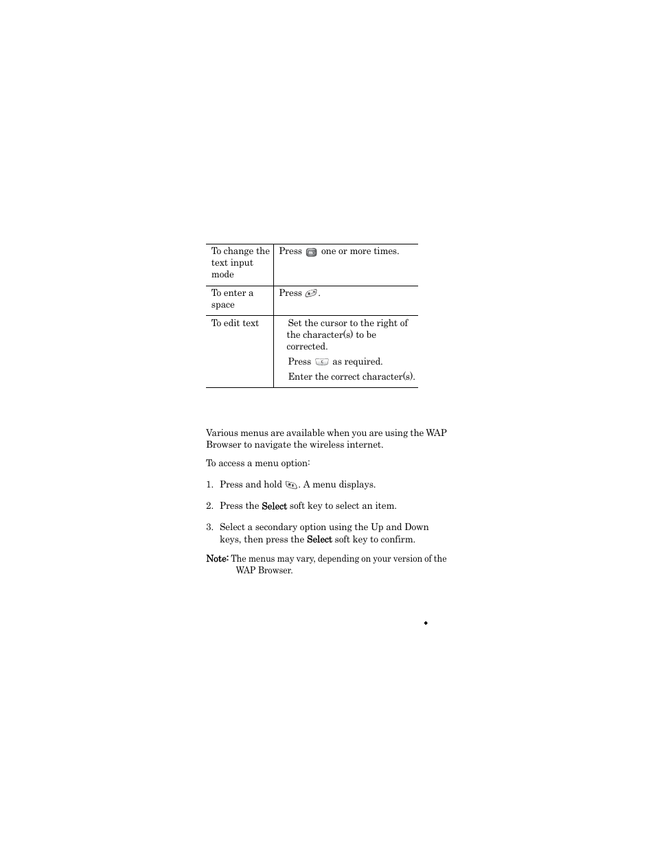 Press and hold . a menu displays, Press the select soft key to select an item | Samsung SGH-X426ZSAAWS User Manual | Page 113 / 172