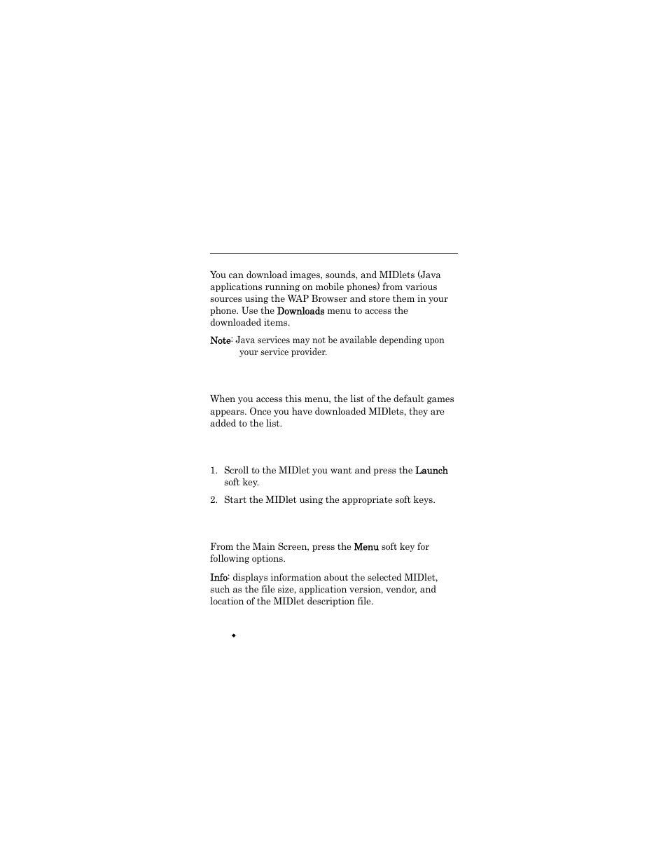 Downloads (menu 7.3), Start the midlet using the appropriate soft keys, Downloads (me | Downloads | Samsung SGH-X426ZSAAWS User Manual | Page 118 / 172