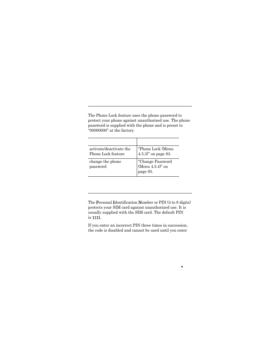 Phone password | Samsung SGH-X426ZSAAWS User Manual | Page 125 / 172