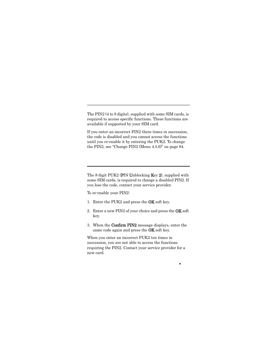 Pin2, Puk2, Enter the puk2 and press the ok soft key | Samsung SGH-X426ZSAAWS User Manual | Page 127 / 172