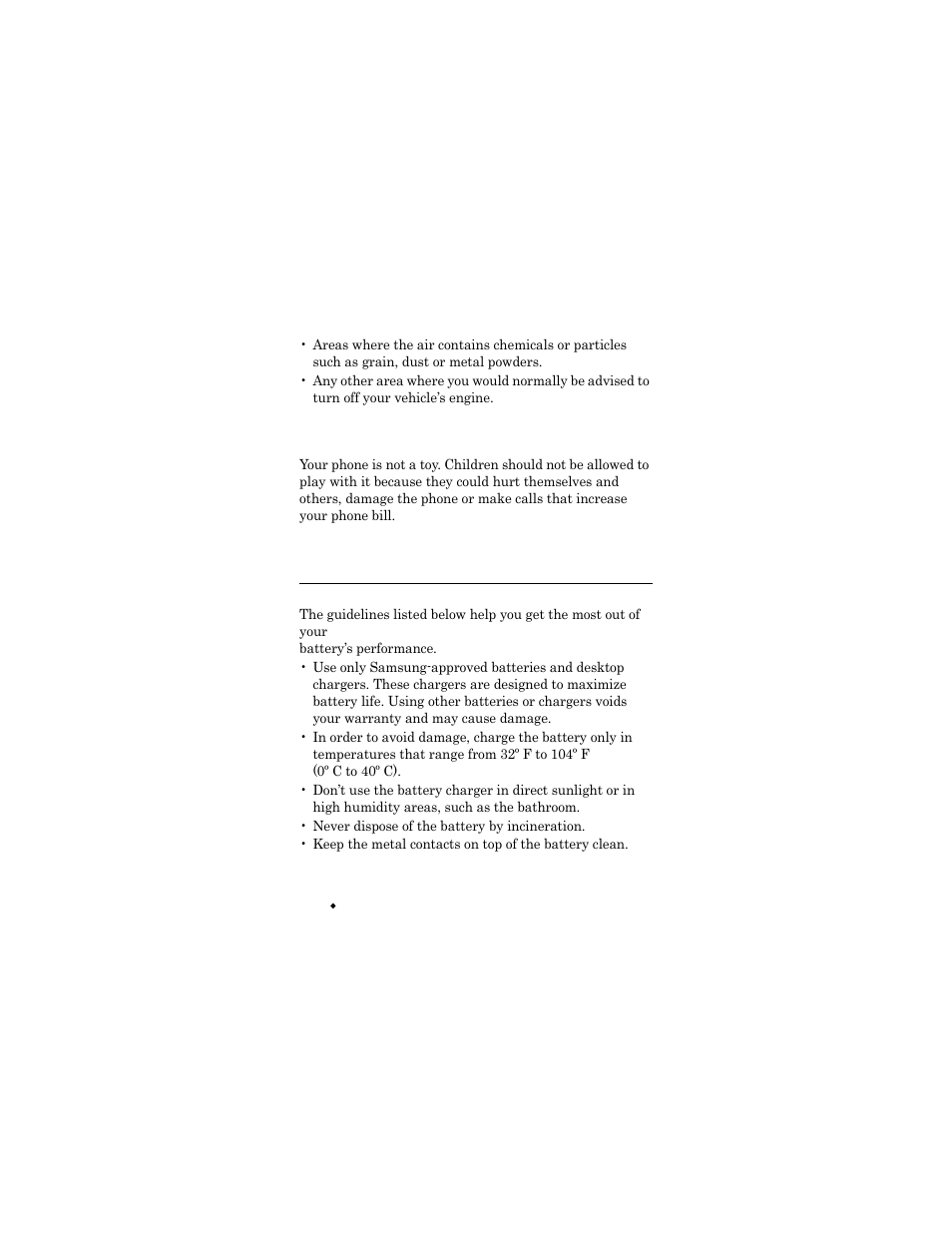 Caring for the battery | Samsung SGH-X426ZSAAWS User Manual | Page 134 / 172