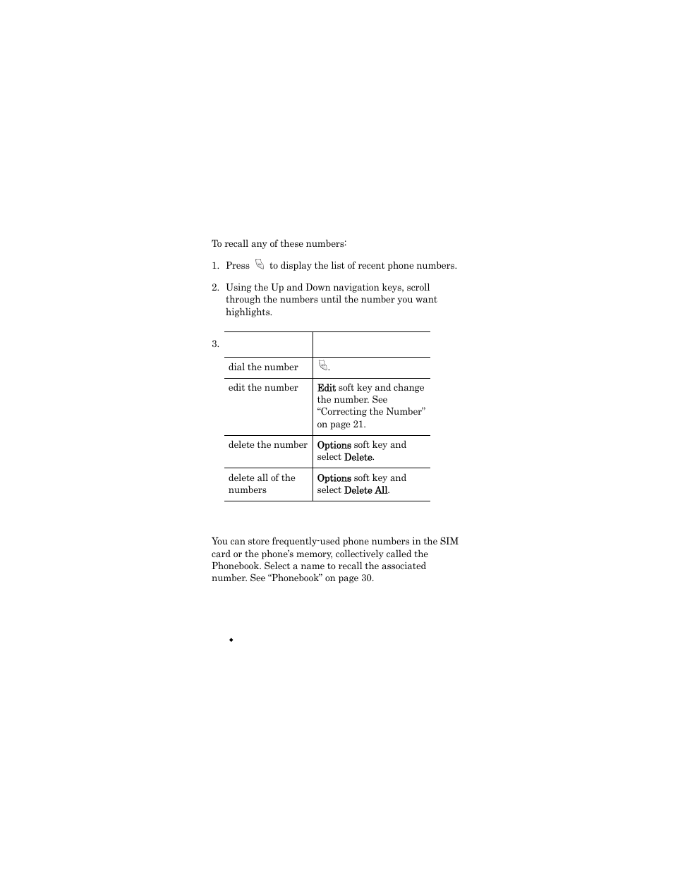 Press to display the list of recent phone numbers | Samsung SGH-X426ZSAAWS User Manual | Page 26 / 172