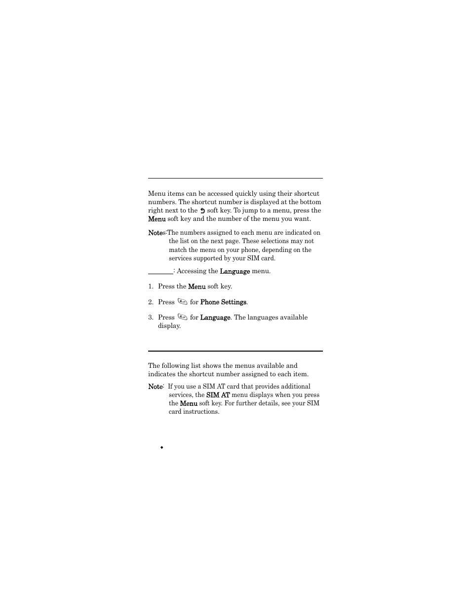 Accessing a menu function using shortcuts, Press the menu soft key, Press for phone settings | List of menu functions | Samsung SGH-X426ZSAAWS User Manual | Page 58 / 172