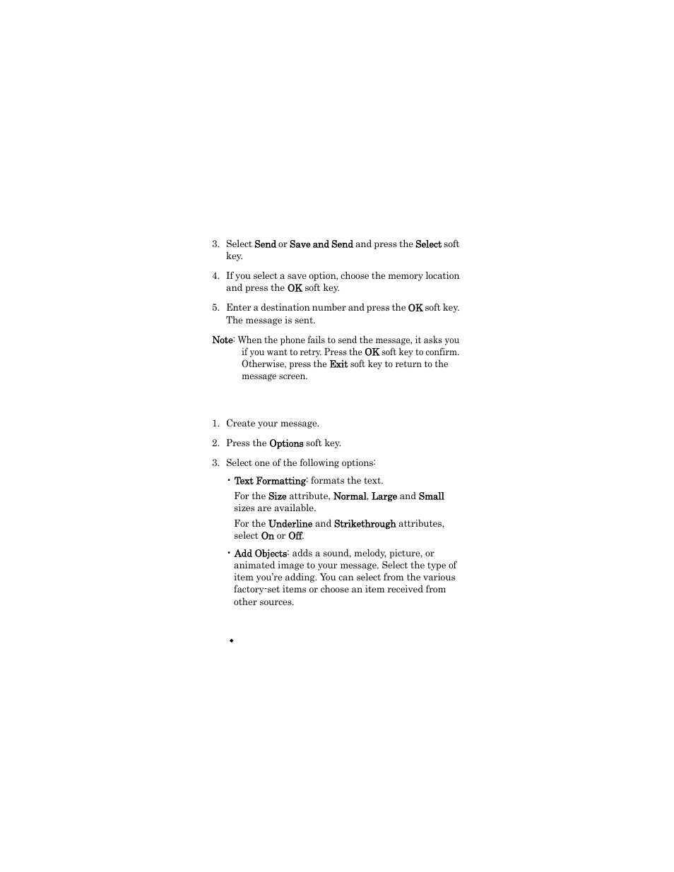 Create your message, Press the options soft key, Select one of the following options | Samsung SGH-X426ZSAAWS User Manual | Page 68 / 172