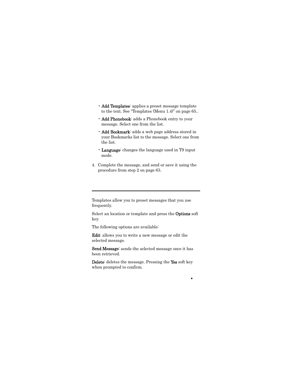 Templates (menu 1.4), Templates (me, Templates | Samsung SGH-X426ZSAAWS User Manual | Page 69 / 172