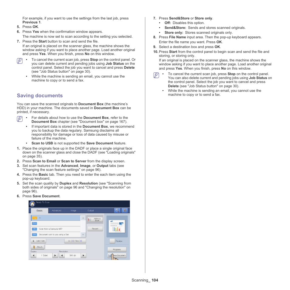 Saving documents, 104 saving documents | Samsung SCX-8240NA-CAS User Manual | Page 104 / 265