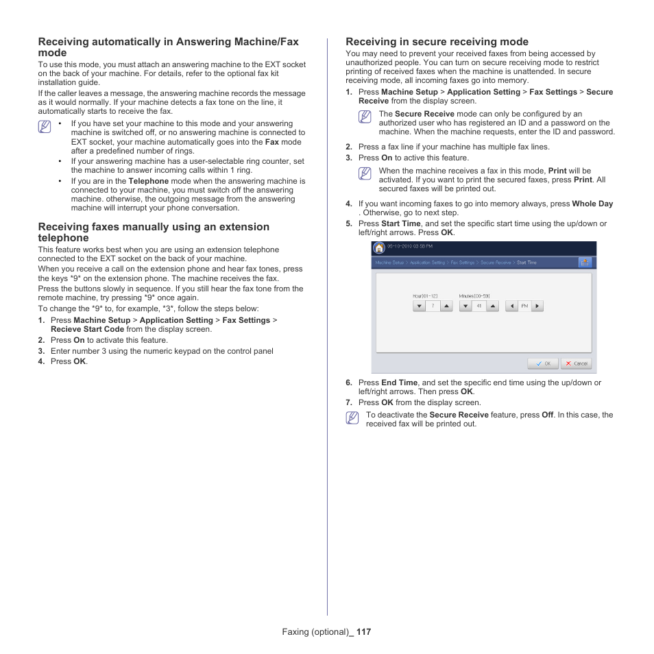 Receiving in secure receiving mode | Samsung SCX-8240NA-CAS User Manual | Page 117 / 265