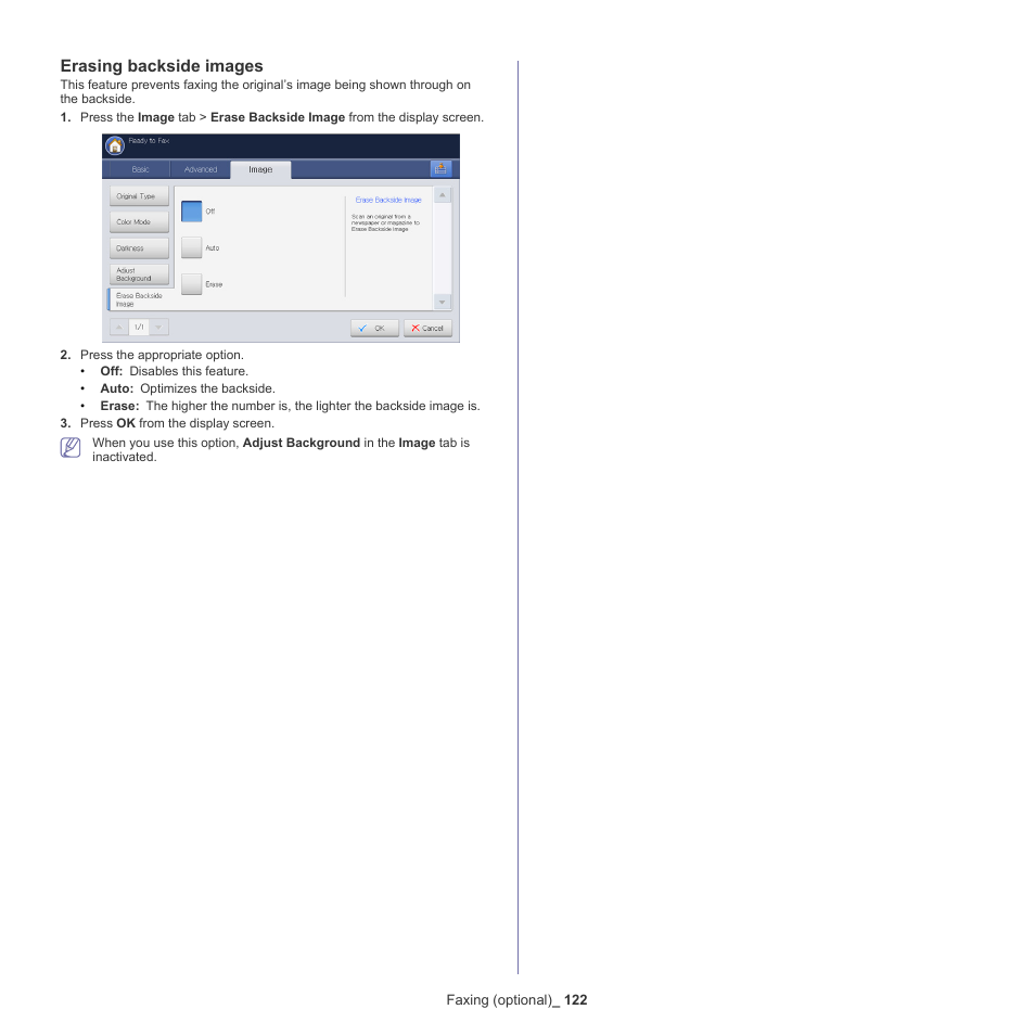 Erasing backside images | Samsung SCX-8240NA-CAS User Manual | Page 122 / 265