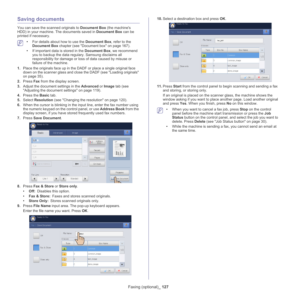 Saving documents, 127 saving documents | Samsung SCX-8240NA-CAS User Manual | Page 127 / 265