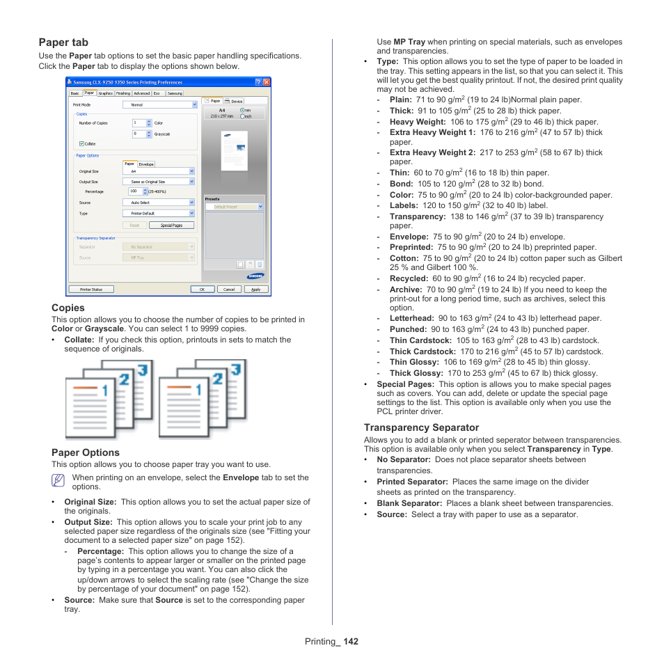 Paper tab | Samsung SCX-8240NA-CAS User Manual | Page 142 / 265