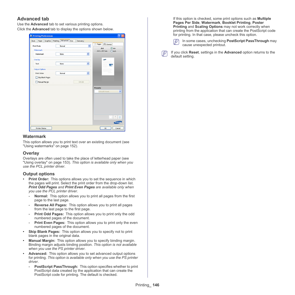 Advanced tab | Samsung SCX-8240NA-CAS User Manual | Page 146 / 265