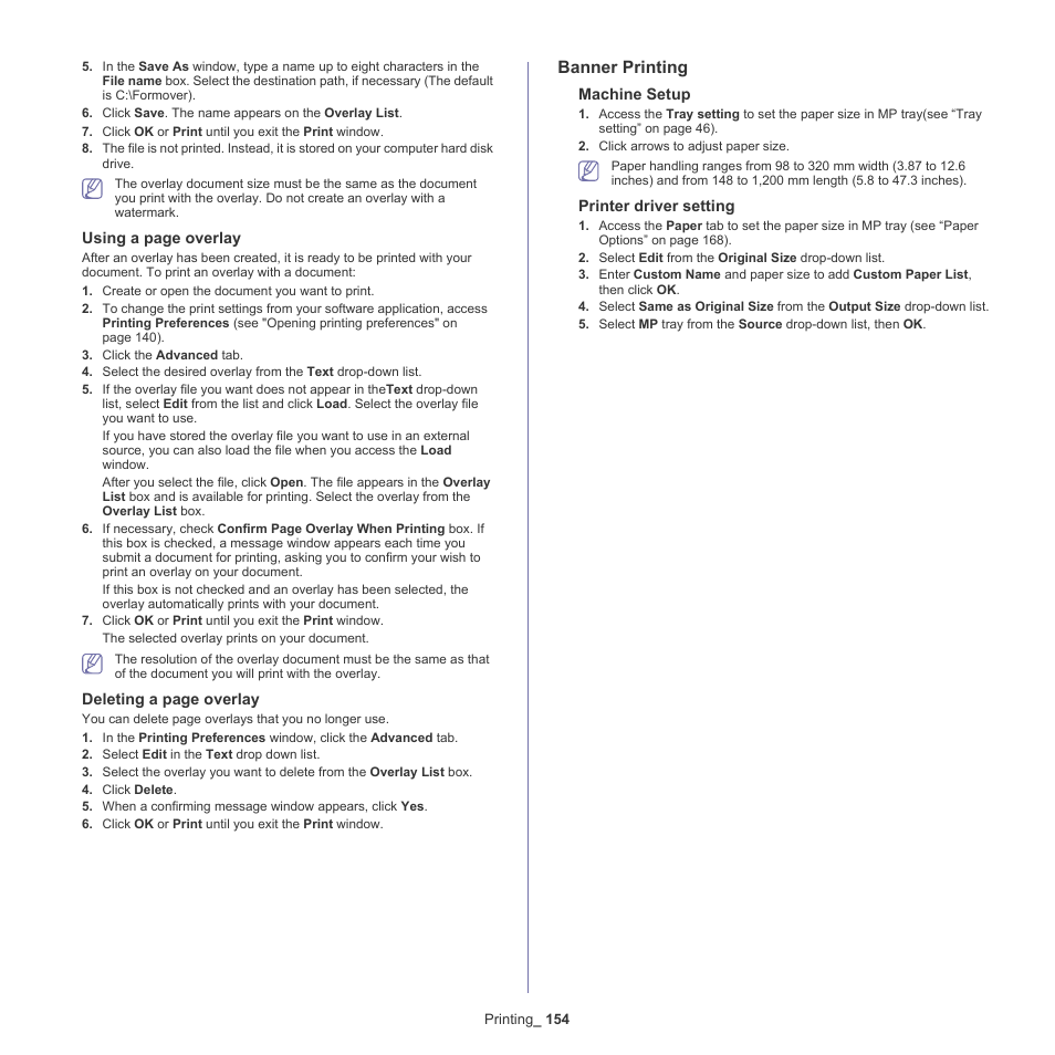 Banner printing | Samsung SCX-8240NA-CAS User Manual | Page 154 / 265