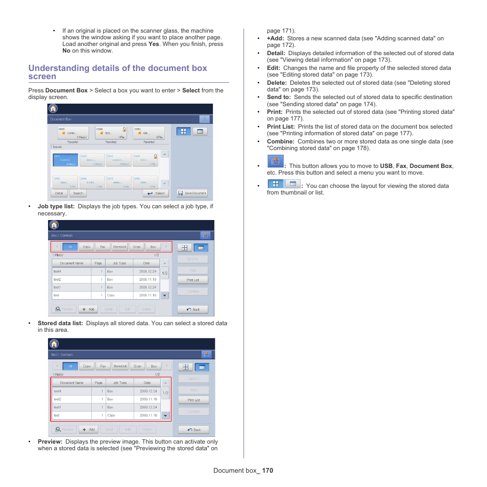 Understanding details of the document box screen | Samsung SCX-8240NA-CAS User Manual | Page 170 / 265