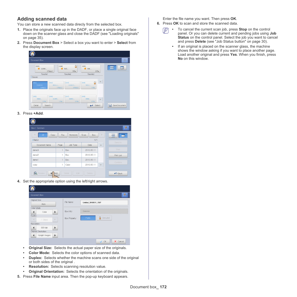 Adding scanned data, Adding scanned data" on | Samsung SCX-8240NA-CAS User Manual | Page 172 / 265