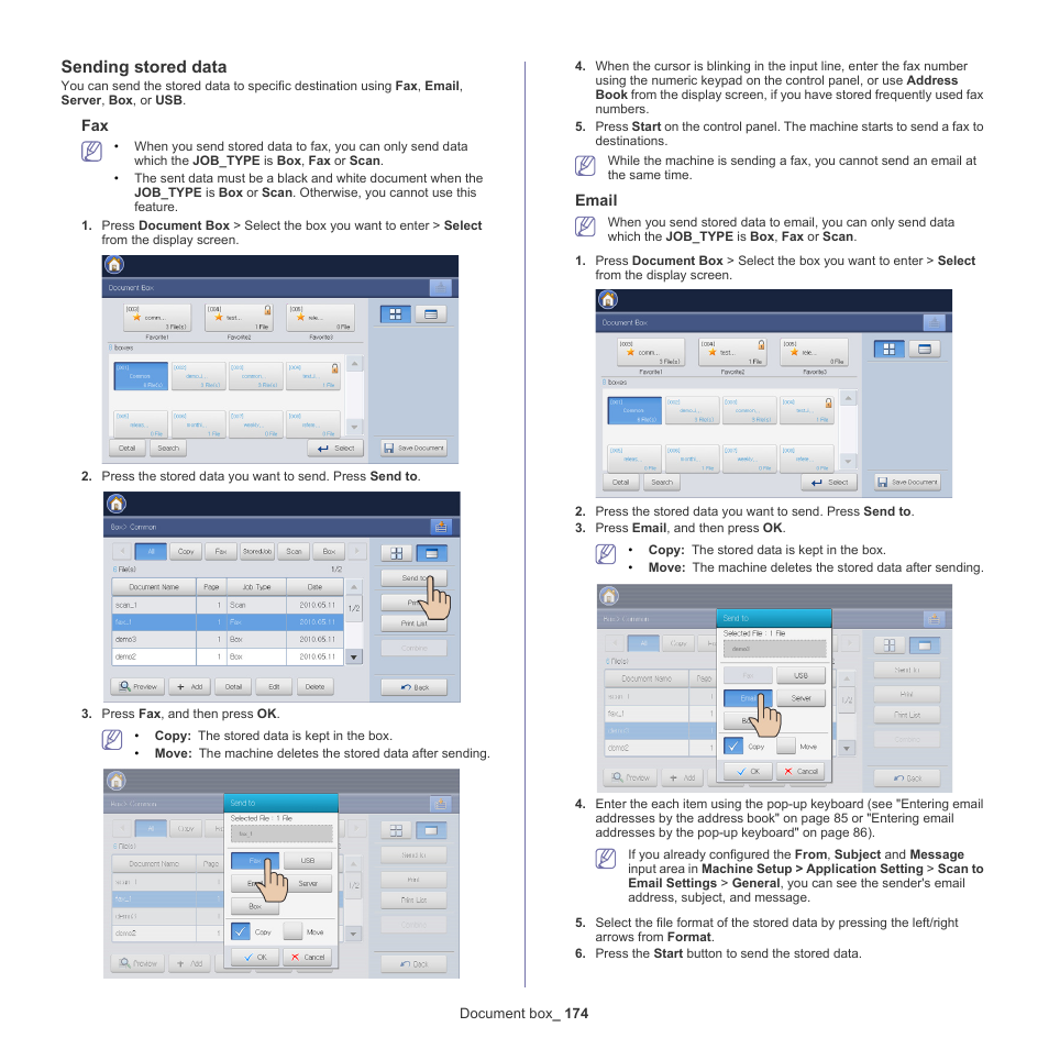 Sending stored data, Email | Samsung SCX-8240NA-CAS User Manual | Page 174 / 265
