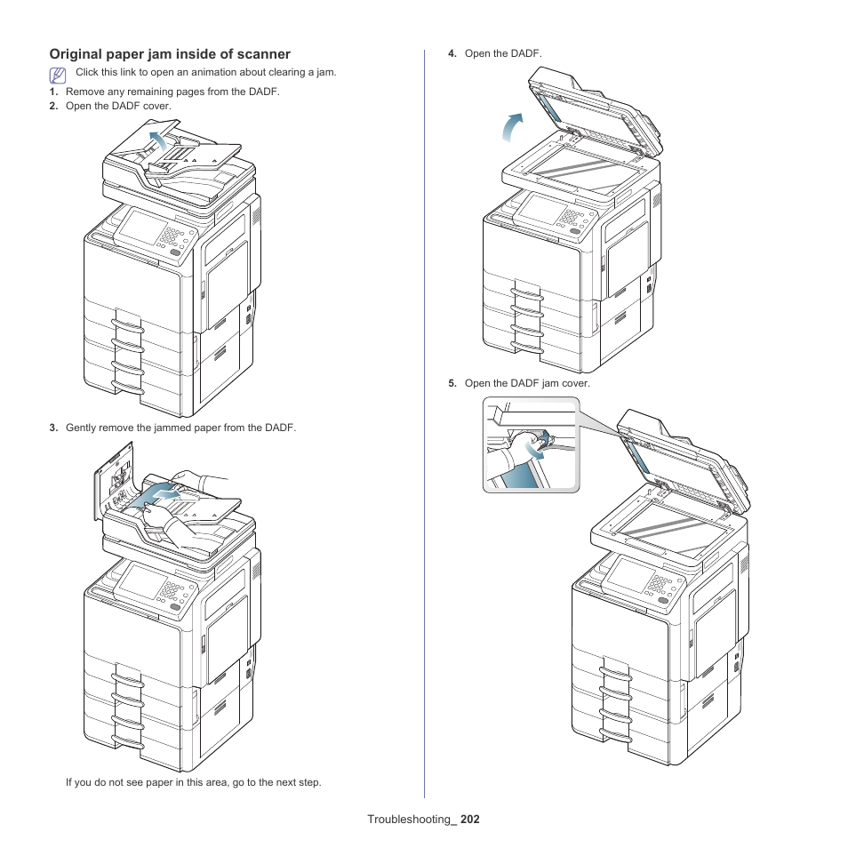 Original paper jam inside of scanner | Samsung SCX-8240NA-CAS User Manual | Page 202 / 265