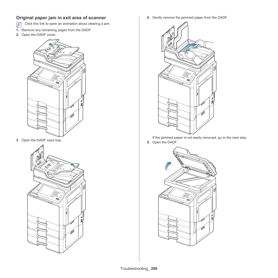 Original paper jam in exit area of scanner | Samsung SCX-8240NA-CAS User Manual | Page 206 / 265