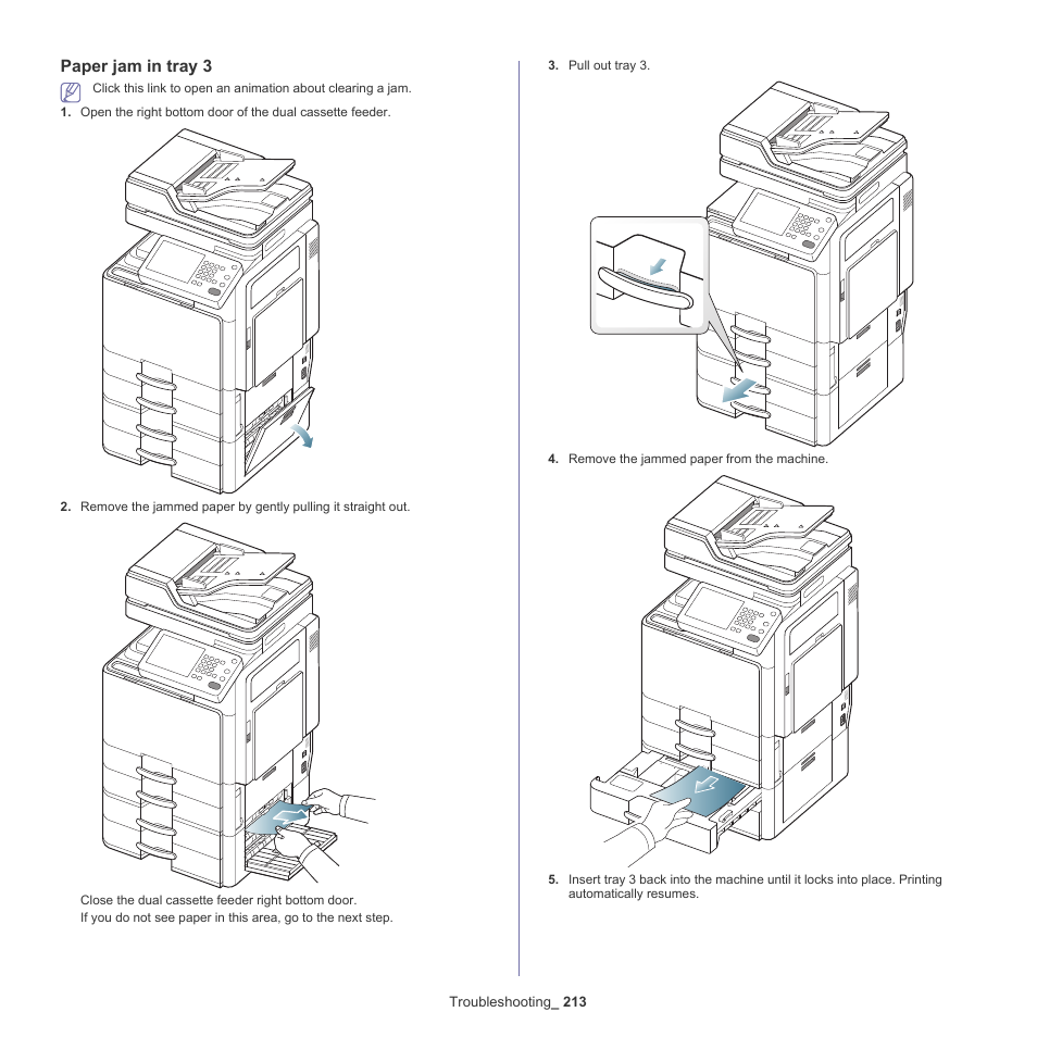 Paper jam in tray 3 | Samsung SCX-8240NA-CAS User Manual | Page 213 / 265