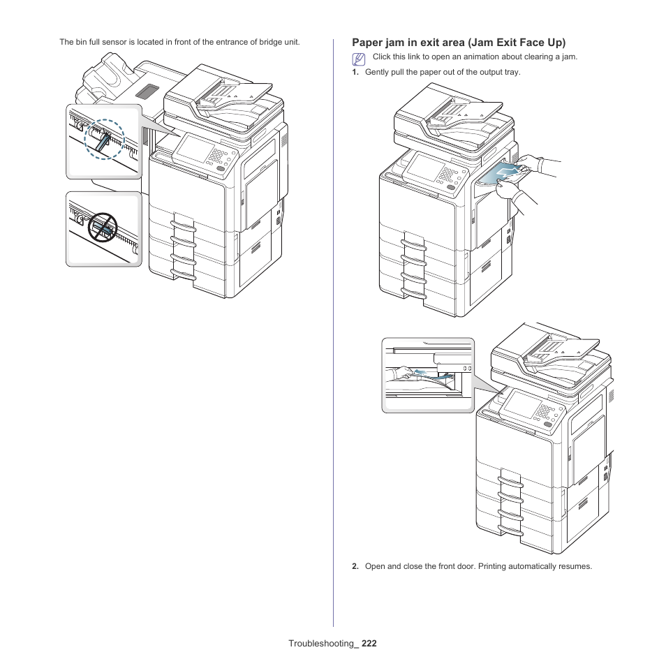 Paper jam in exit area (jam exit face up) | Samsung SCX-8240NA-CAS User Manual | Page 222 / 265