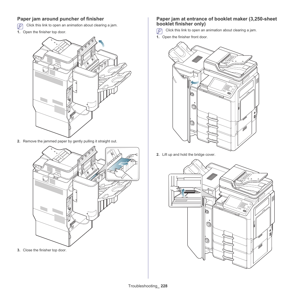 Paper jam around puncher of finisher, Only) | Samsung SCX-8240NA-CAS User Manual | Page 228 / 265