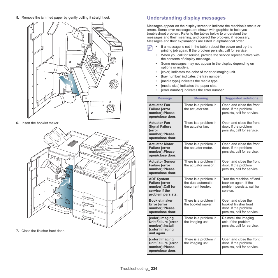 Understanding display messages, 234 understanding display messages, See "understanding display | Understanding display messages" on | Samsung SCX-8240NA-CAS User Manual | Page 234 / 265