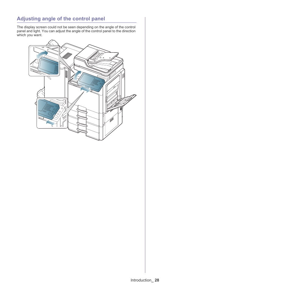 Adjusting angle of the control panel, 28 adjusting angle of the control panel | Samsung SCX-8240NA-CAS User Manual | Page 28 / 265