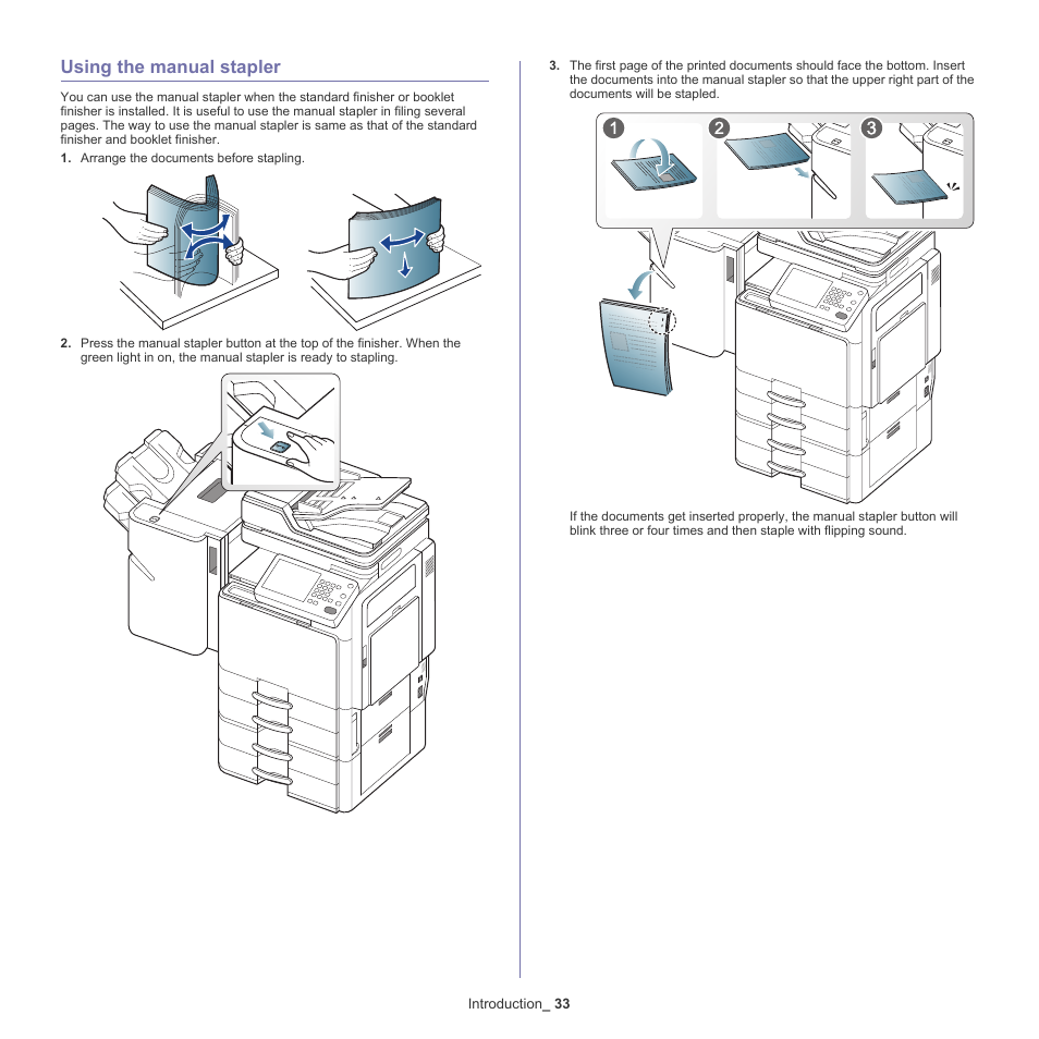 Using the manual stapler, 33 using the manual stapler | Samsung SCX-8240NA-CAS User Manual | Page 33 / 265