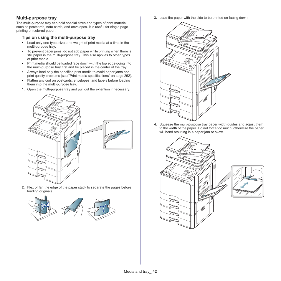 Multi-purpose tray, Multi-purpose tray" on | Samsung SCX-8240NA-CAS User Manual | Page 42 / 265