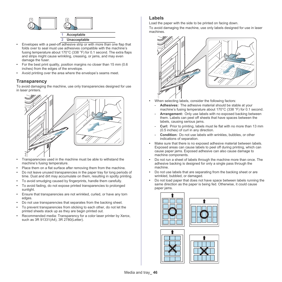 Transparency, Labels | Samsung SCX-8240NA-CAS User Manual | Page 46 / 265