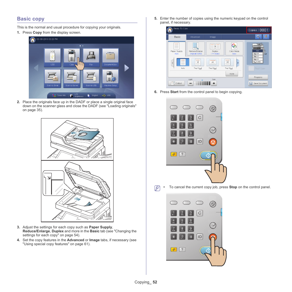 Basic copy, 52 basic copy | Samsung SCX-8240NA-CAS User Manual | Page 52 / 265