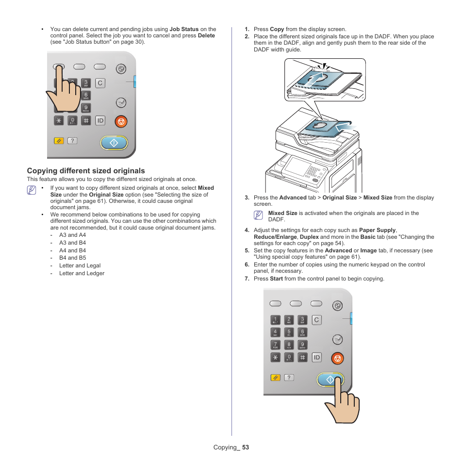 Copying different sized originals | Samsung SCX-8240NA-CAS User Manual | Page 53 / 265