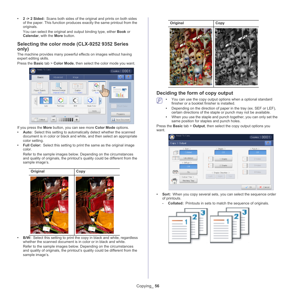 Deciding the form of copy output, Es (see "selecting, Deciding the | Samsung SCX-8240NA-CAS User Manual | Page 56 / 265