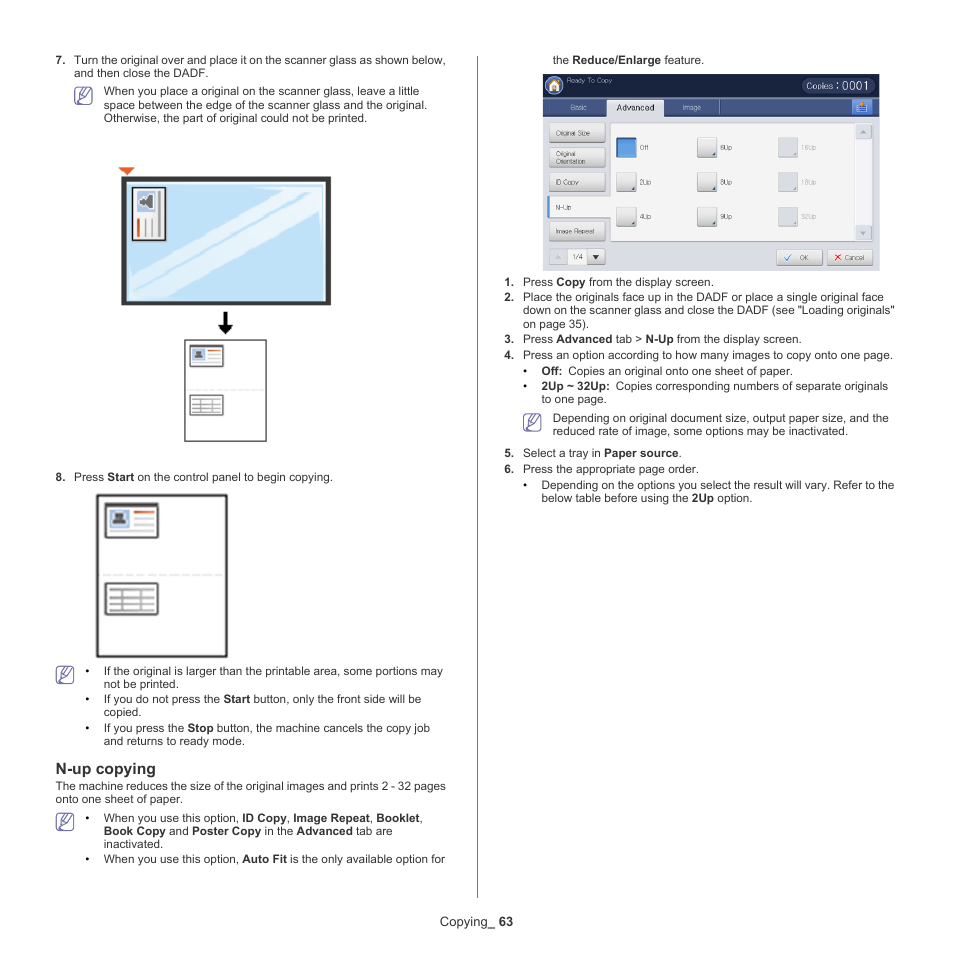 N-up copying, N-up copying" on | Samsung SCX-8240NA-CAS User Manual | Page 63 / 265