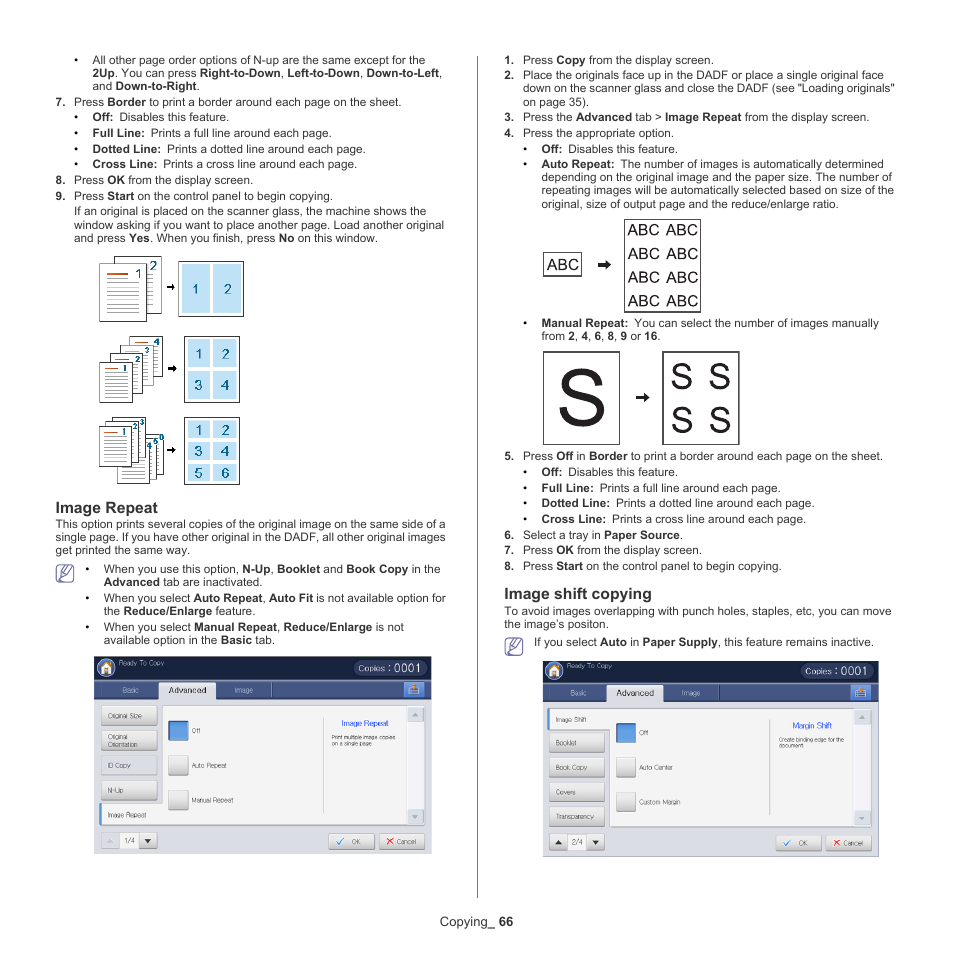 Image repeat, Image shift copying, Image shift | Samsung SCX-8240NA-CAS User Manual | Page 66 / 265