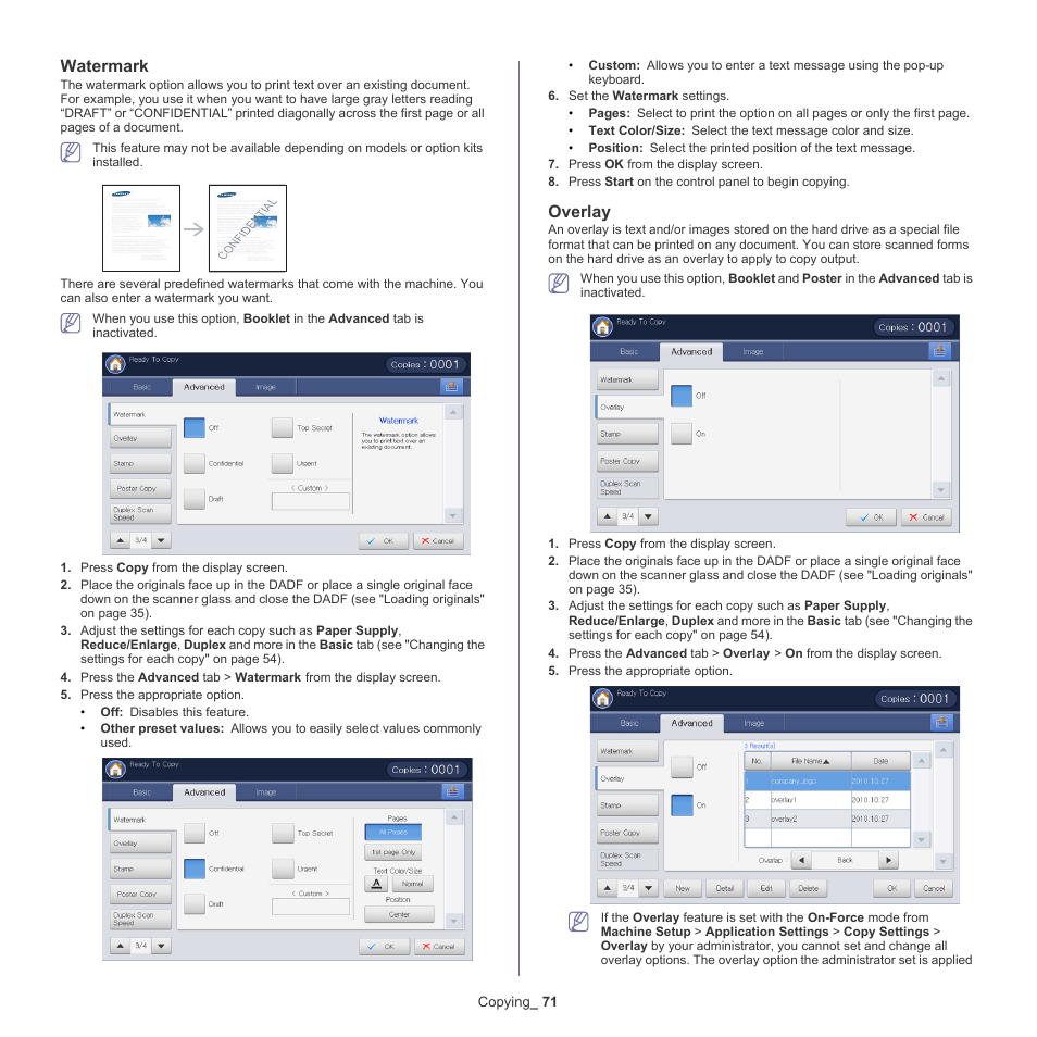 Watermark, Overlay | Samsung SCX-8240NA-CAS User Manual | Page 71 / 265