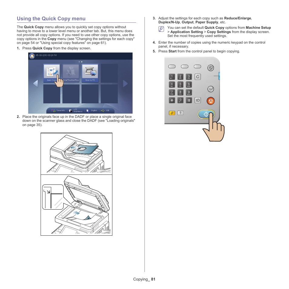 Using the quick copy menu, 81 using the quick copy menu, Using the quick copy | Samsung SCX-8240NA-CAS User Manual | Page 81 / 265