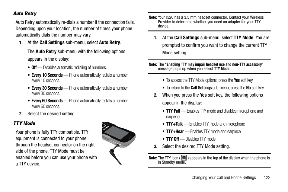 Auto retry, Tty mode | Samsung SCH-R520LBAXAR User Manual | Page 125 / 169