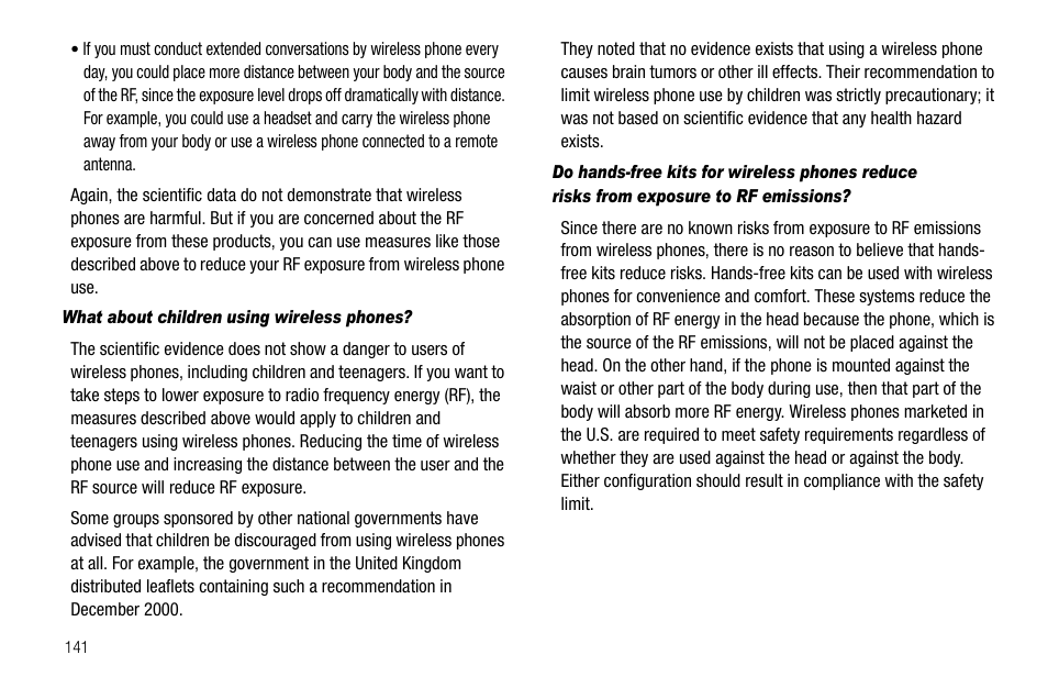 What about children using wireless phones | Samsung SCH-R520LBAXAR User Manual | Page 144 / 169
