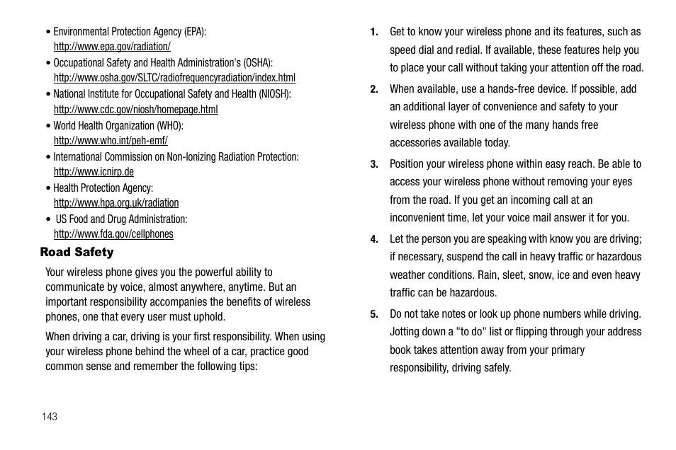 Road safety | Samsung SCH-R520LBAXAR User Manual | Page 146 / 169