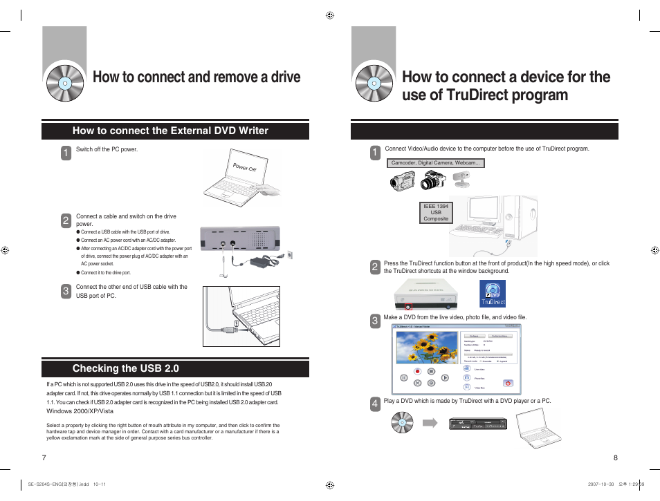 How to connect and remove a drive | Samsung SE-S204S-AMWN User Manual | Page 6 / 17