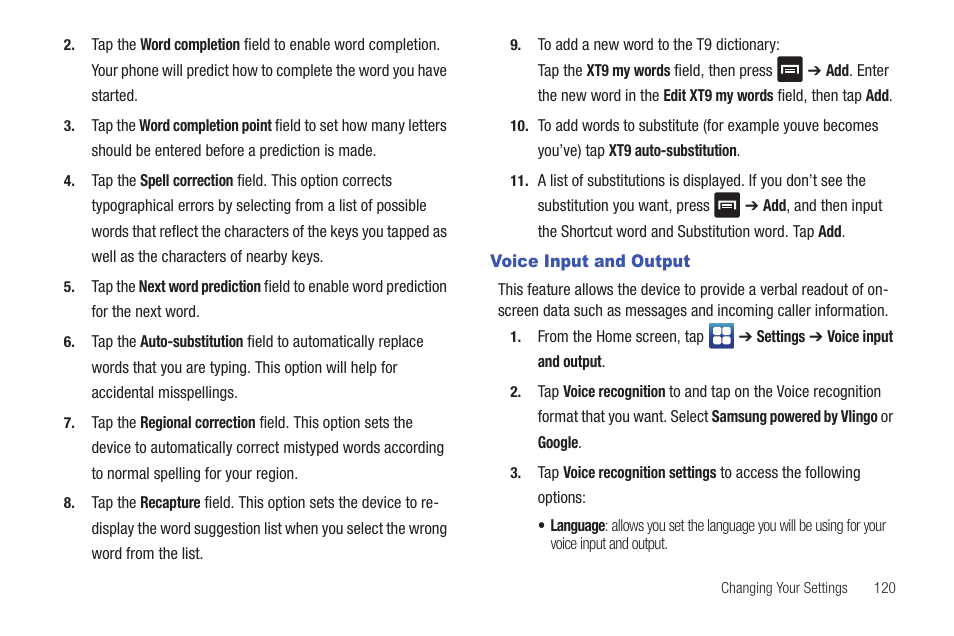 Voice input and output | Samsung SEG-I717RWAATT User Manual | Page 125 / 223