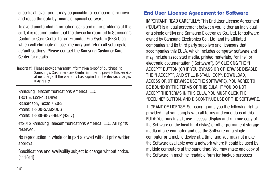 End user license agreement for software | Samsung SEG-I717RWAATT User Manual | Page 196 / 223